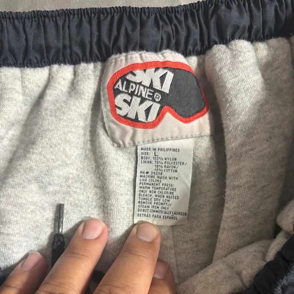 Alpine Ski Mens Black Nylon Lined Windbreaker Track Pants Size Large Vintage